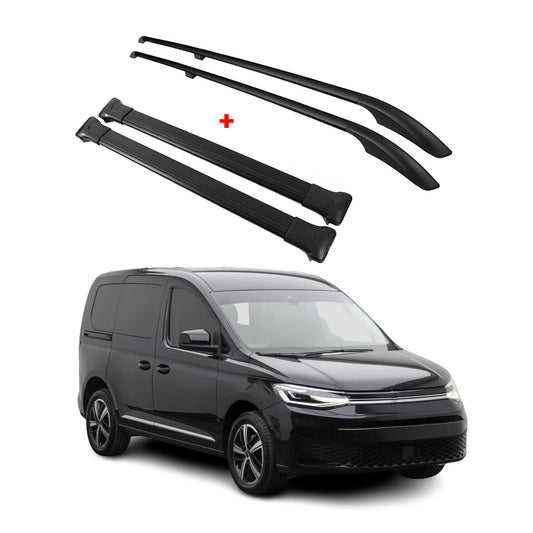Dachreling + Dachträger Satz für VW Caddy 2020-2025 Kurzer Aluminium Schwarz 4x