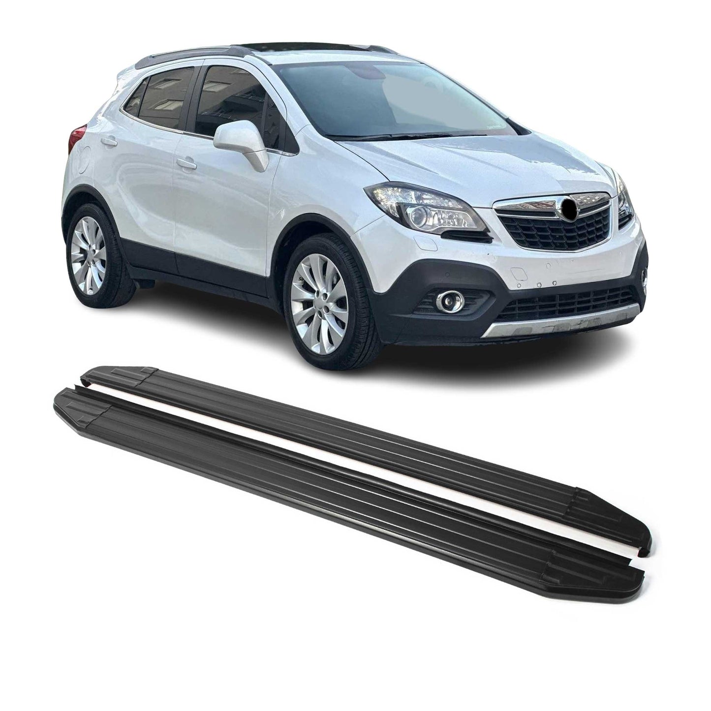 Listwy progowe/progi boczne do Opla Mokki 2012-2016, aluminiowe, czarne, z homologacją ABE (niemiecką).