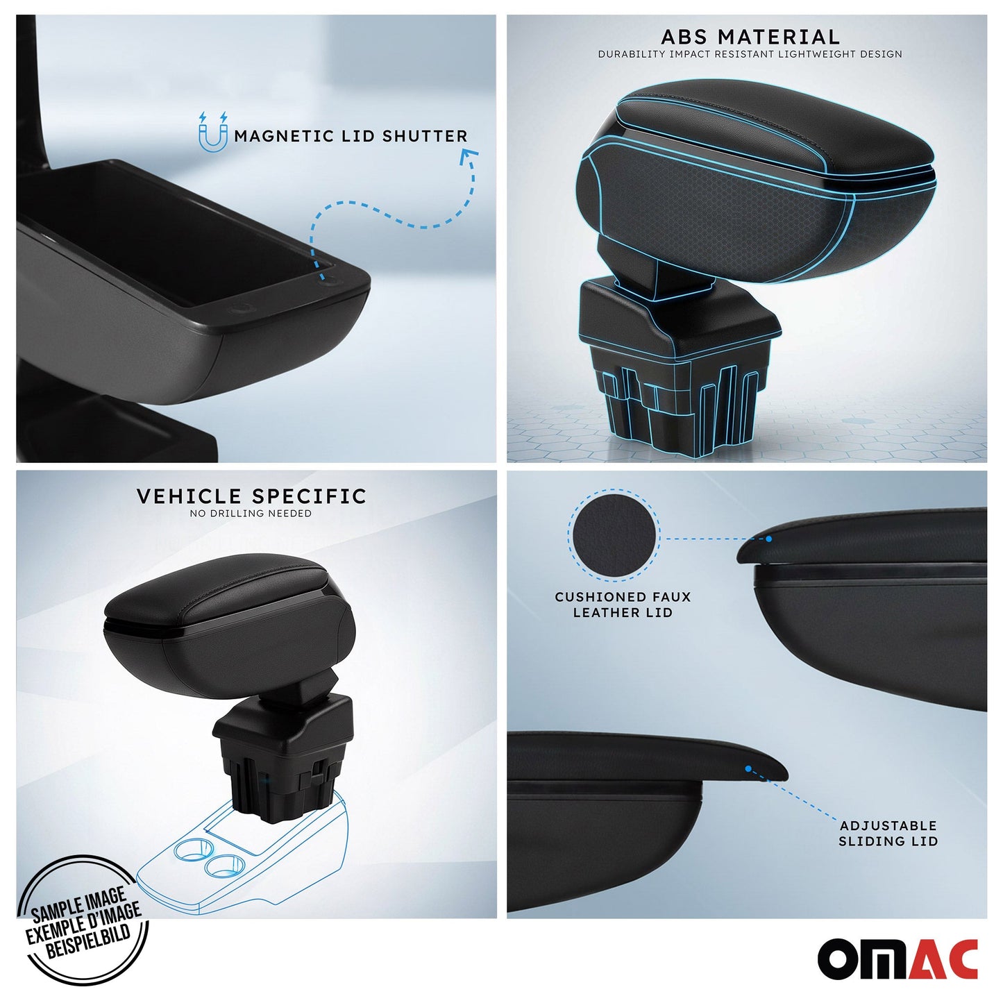 Armlehne Mittelarmlehne für Fiat 500 500C 2007-2015 PU-Leder ABS Schwarz