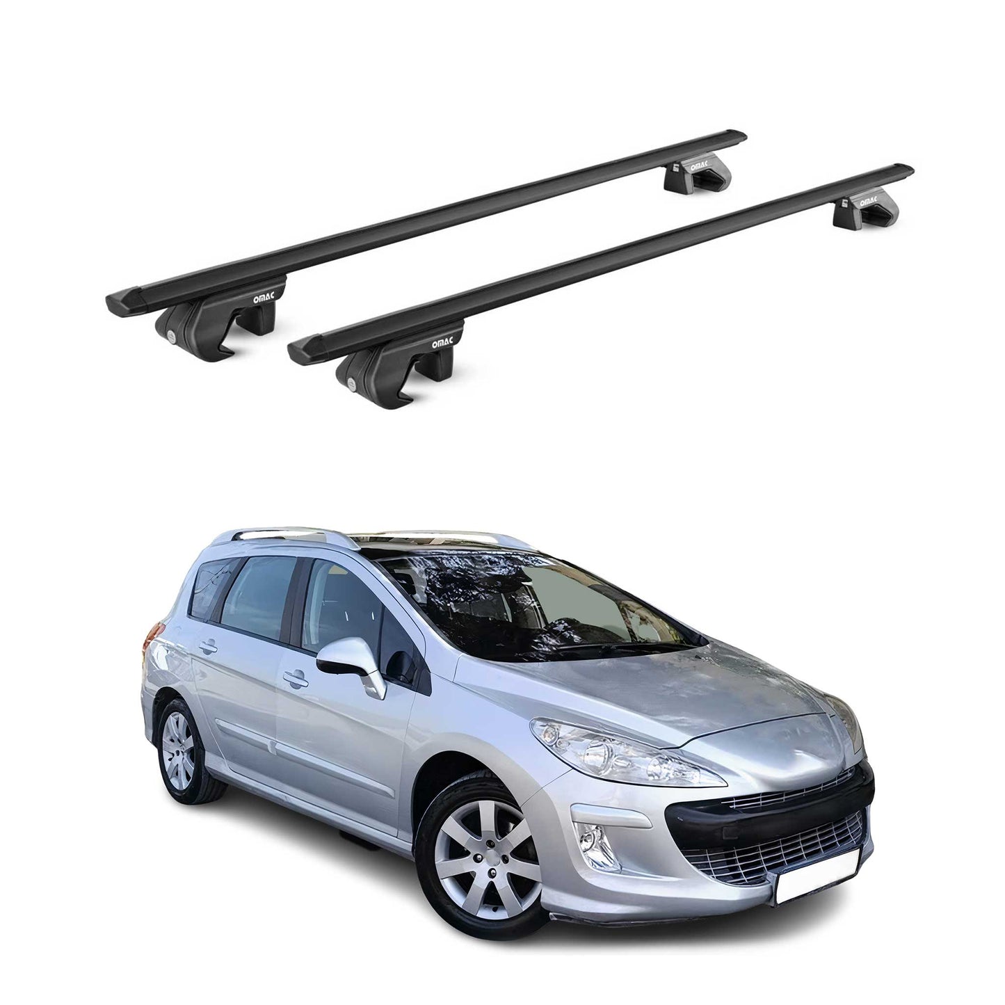 Portbagaj de plafon pentru Peugeot 308 Estate 2007-2013 90kg aluminiu negru 2 piese ABE