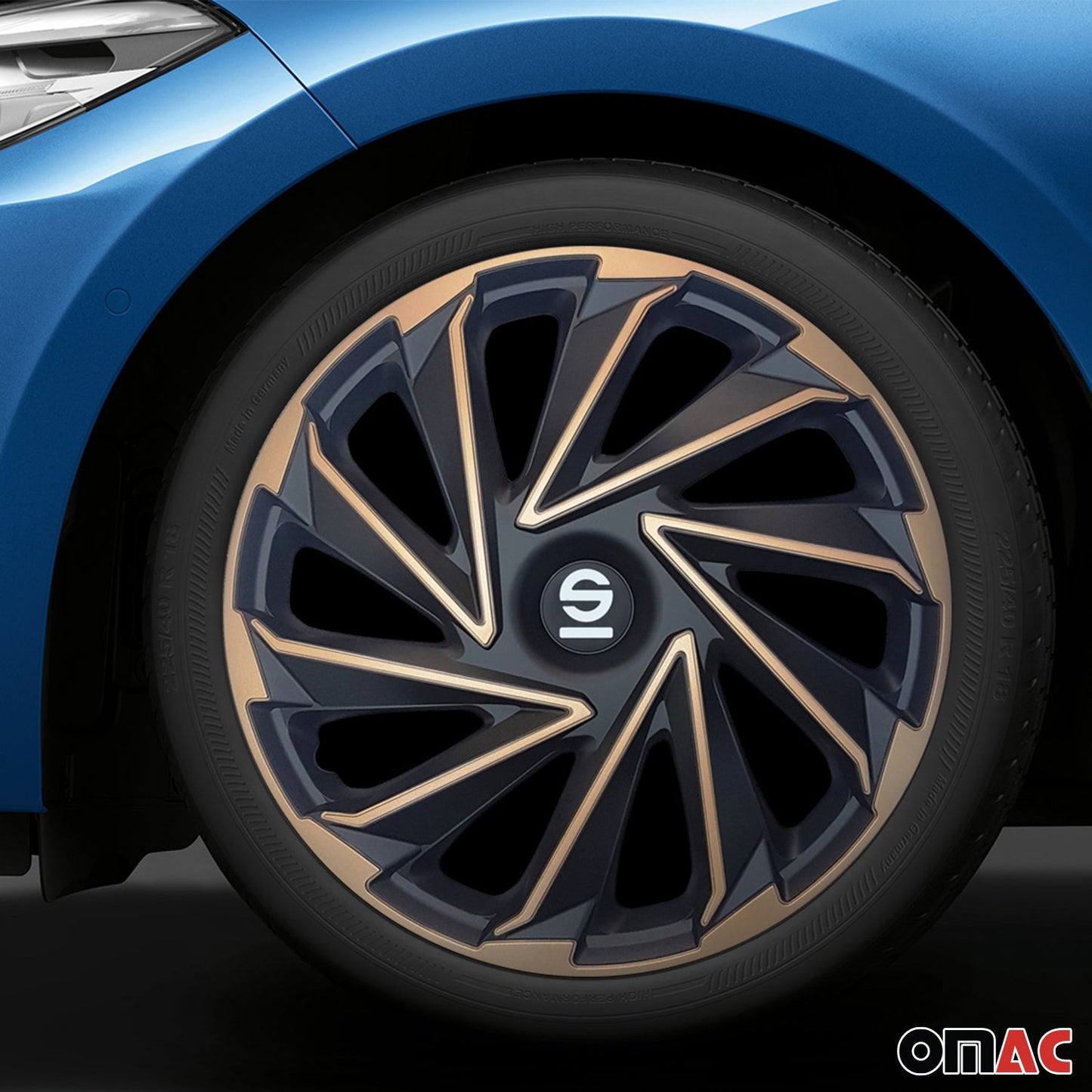 Radkappen Radzierblenden Sparco Varese 14" Zoll Abdeckung Set Gold Schwarz 4x