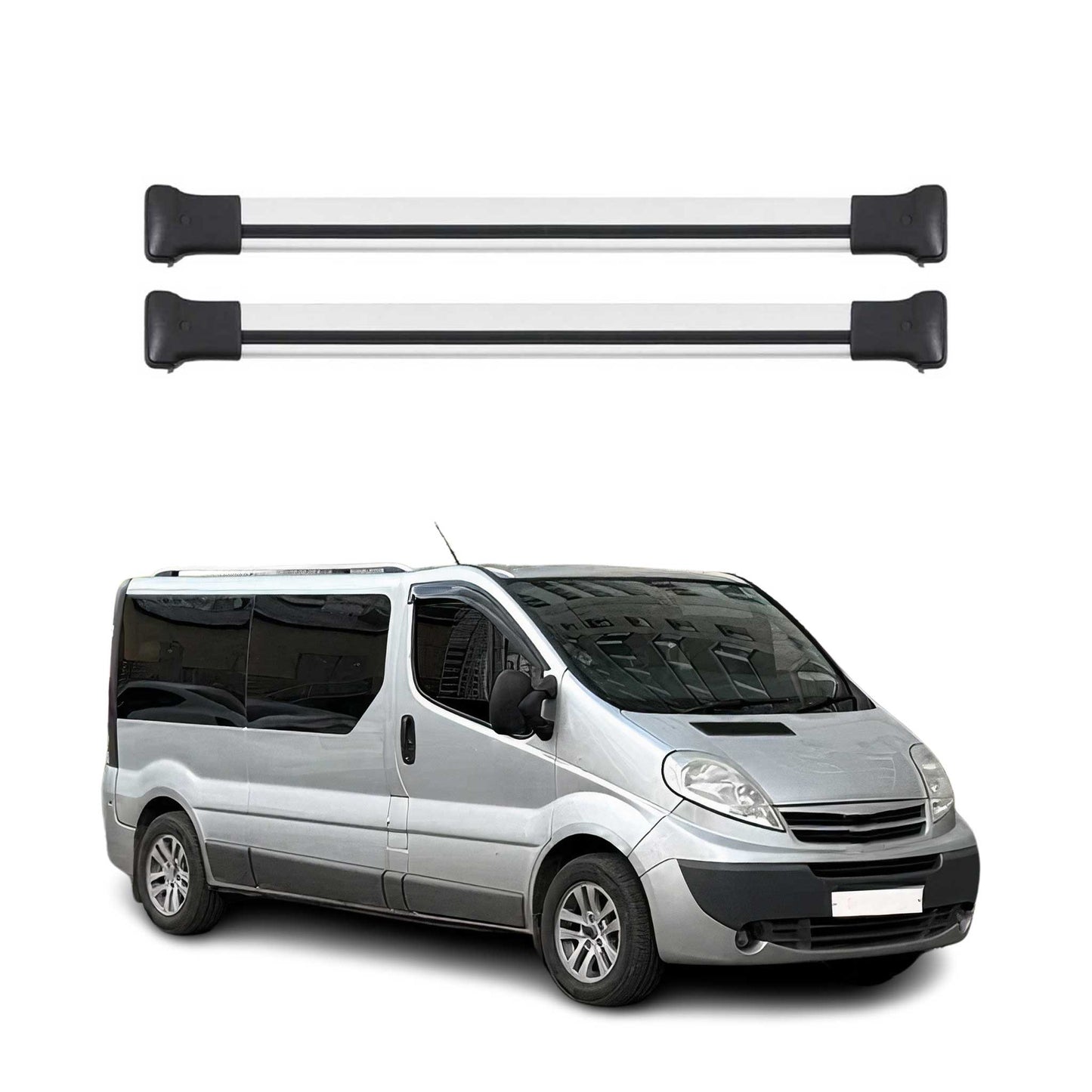 Portbagaj de plafon pentru Nissan Primastar 2001-2014 75kg aluminiu argintiu 2 buc