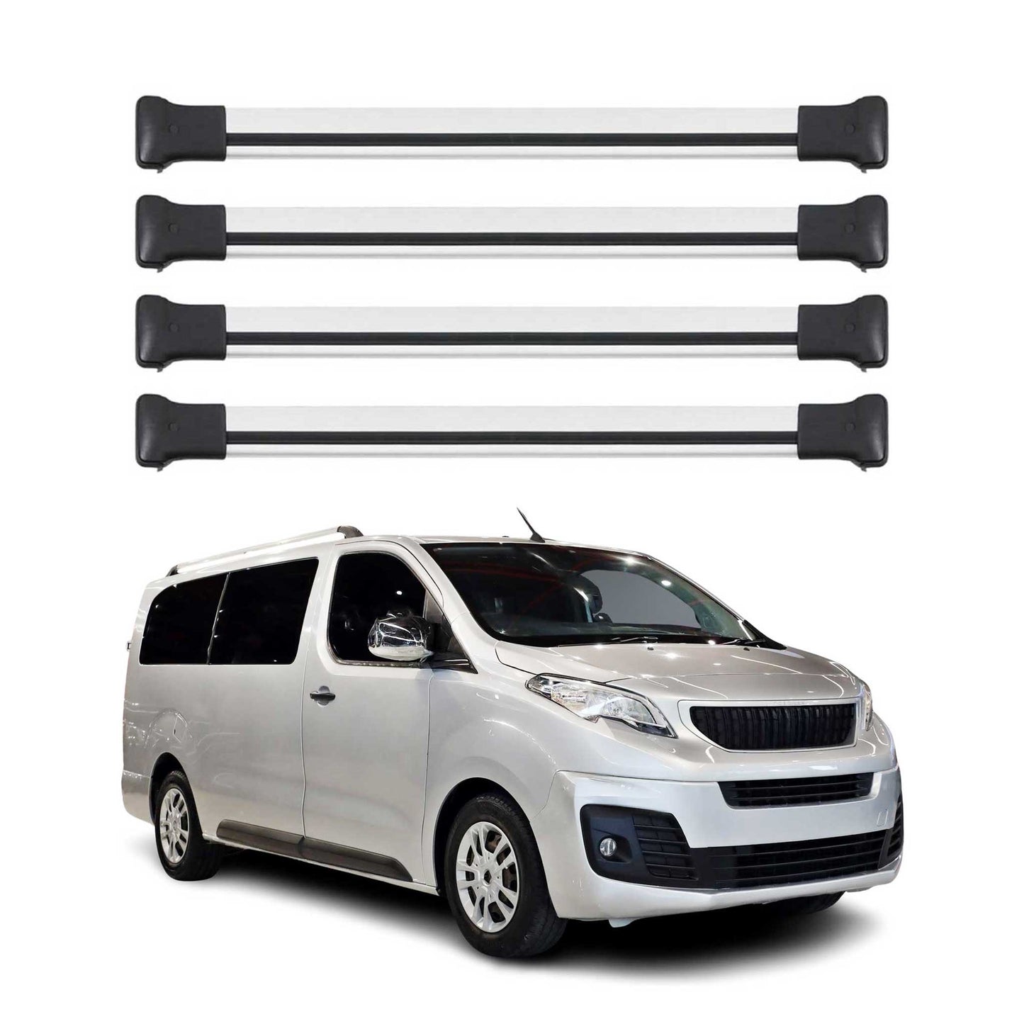 Portbagaj de plafon pentru Peugeot Expert / Traveller 2016-2025, aluminiu, argintiu, 4 bucăți