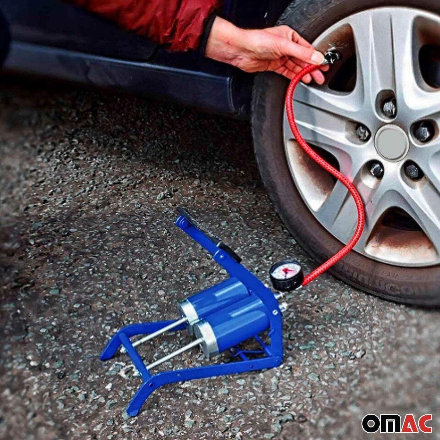 Fußpumpe Fußluftpumpe Auto mit Manometer Doppelzylinder Luftpumpe Fahrrad