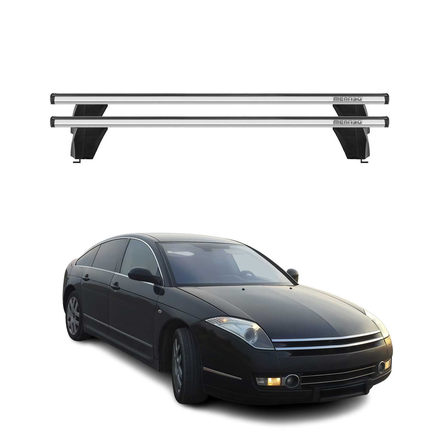 Bagażnik dachowy Menabo do Citroena C6 2005-2012, 75 kg, aluminiowy, srebrny, 2 sztuki