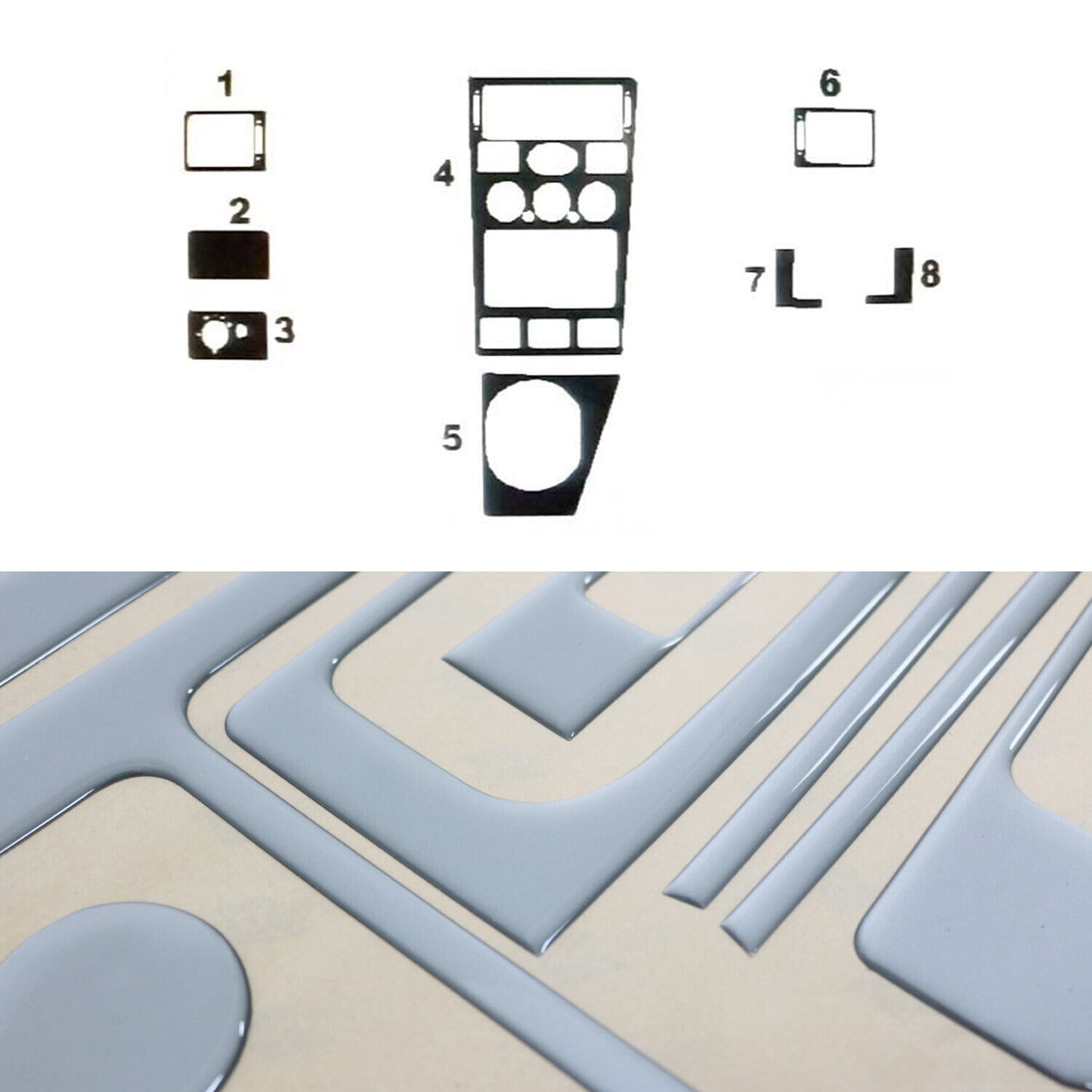 Ornamente interioare cockpit pentru Ford Mondeo mk3 2000-2003, aspect aluminiu, 8 bucăți