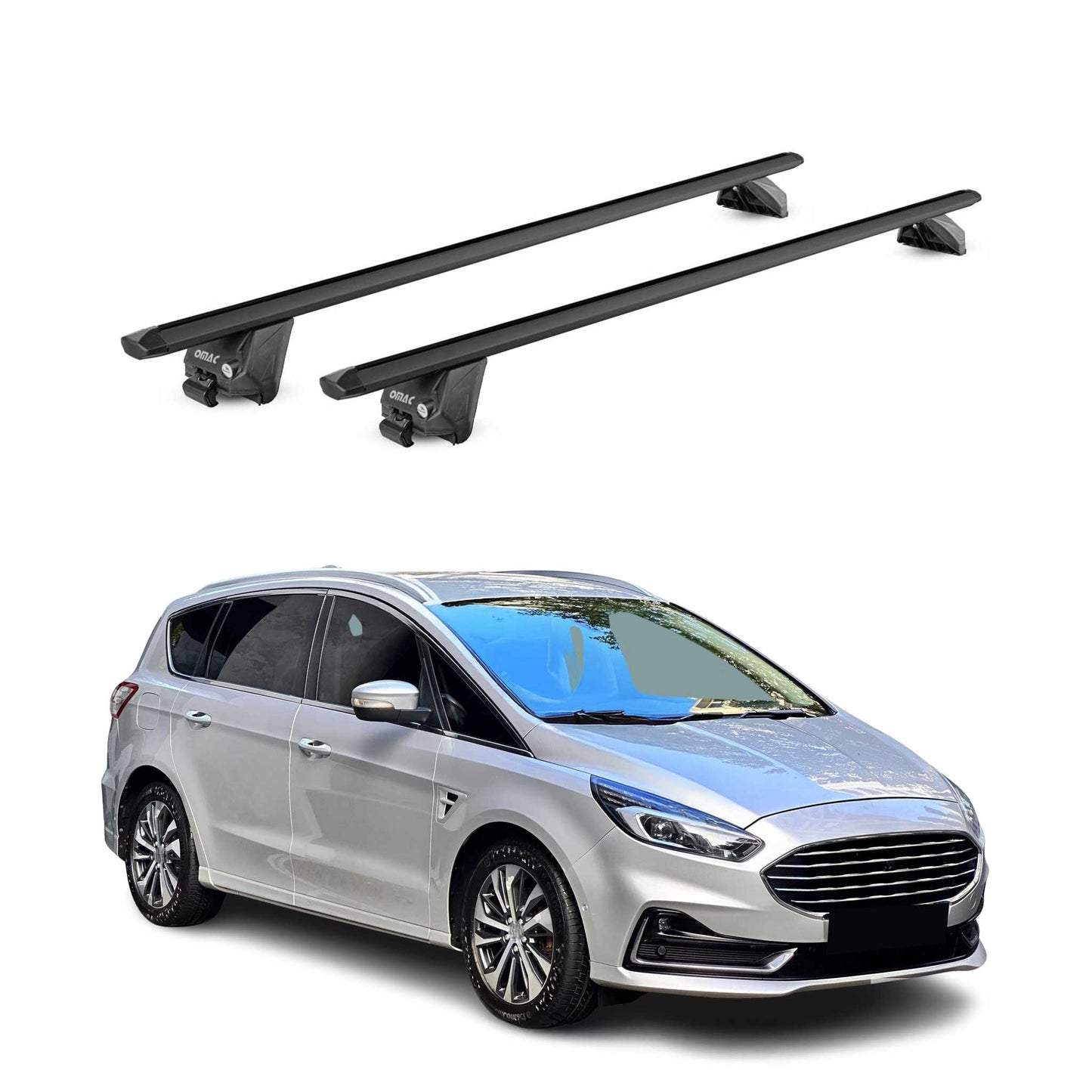 Bagażnik dachowy bazowy do Forda S-Max 2015-2023, udźwig 100 kg, aluminiowy, czarny, zestaw 2 sztuk, homologacja ABE
