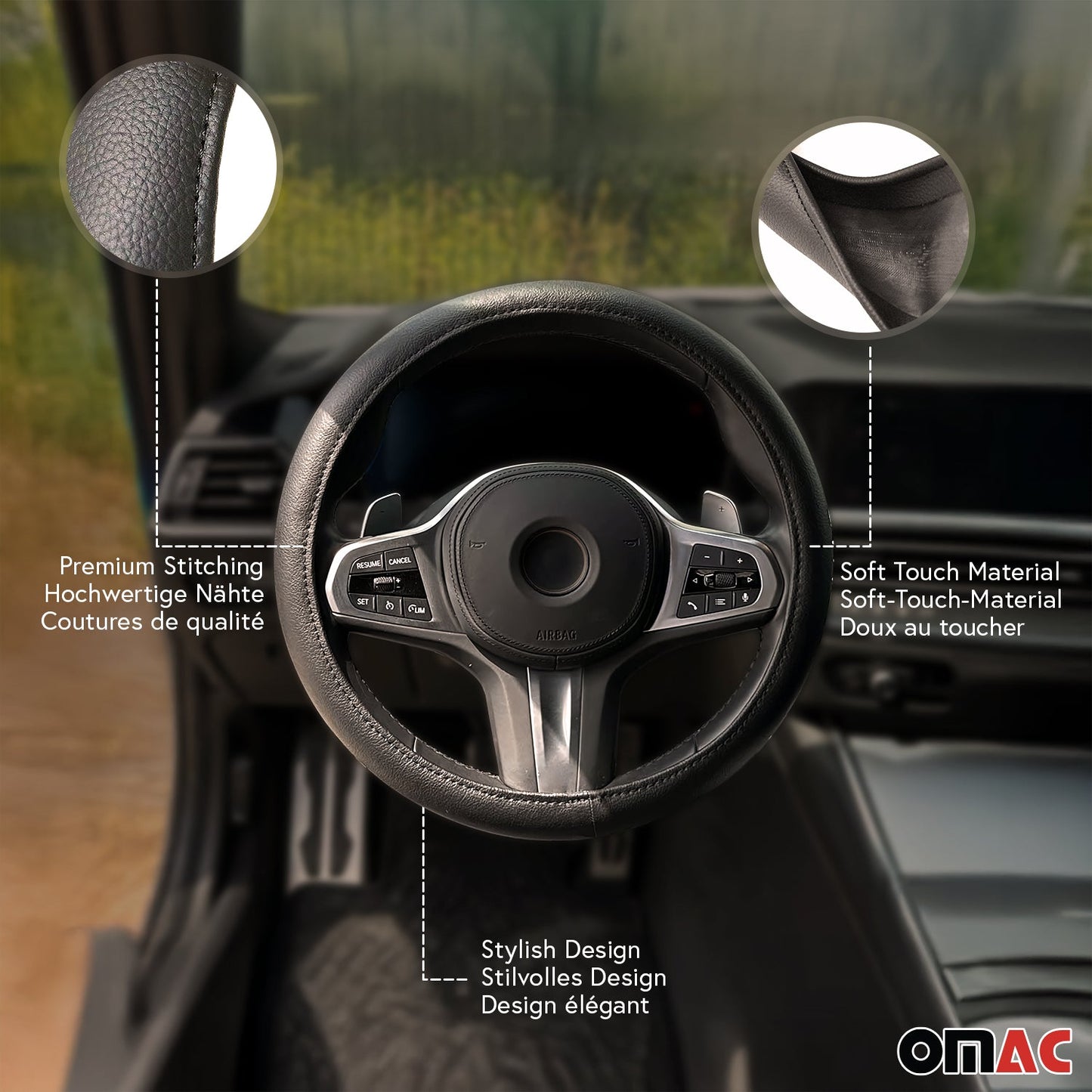 Lenkradbezug Lenkradhülle Lenkradschoner Lenkrad abdeckung Schwarz Ø 38-40 cm