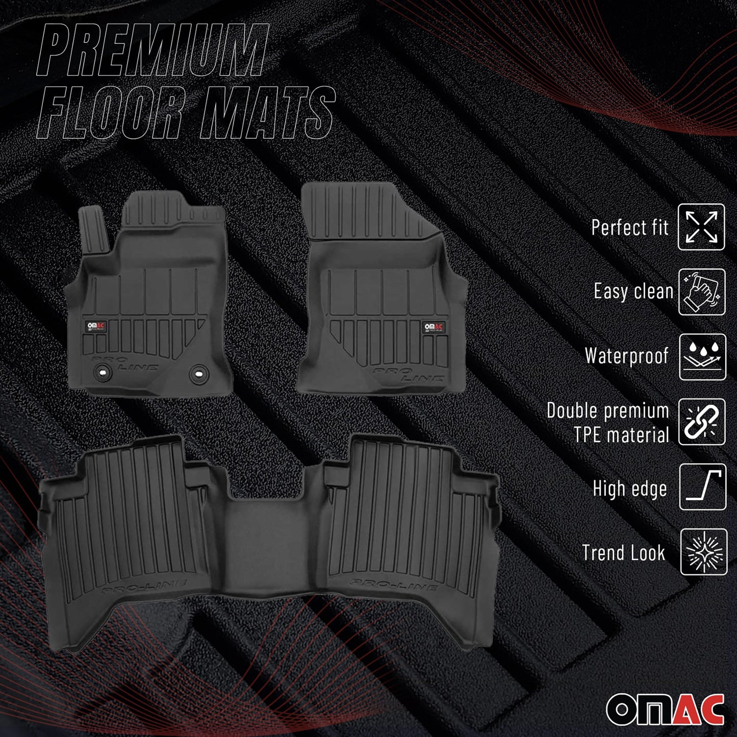 2015-2024 Toyota Hilux Fußmatten TPE Schwarz 3 tlg