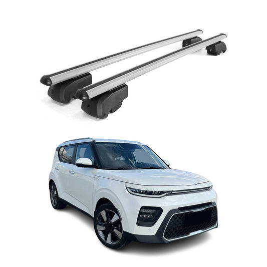 Portbagaj de plafon pentru Kia Soul X-Line 2020-2023, aluminiu, argintiu, omologat ABE, 2x