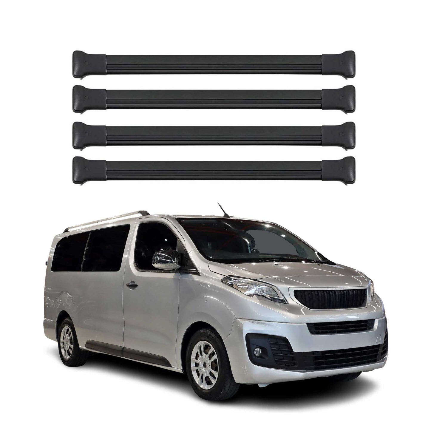 Portbagaj de plafon pentru Peugeot Expert / Traveller 2016-2025, aluminiu, negru, 4 bucăți