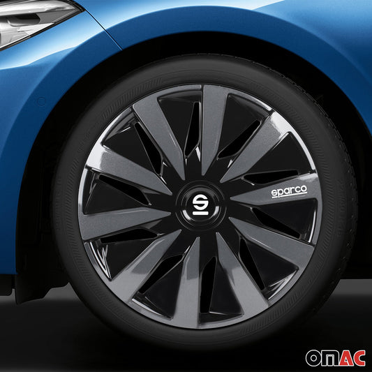 Radkappen Radzierblenden Sparco Lazio 16" Zoll Abdeckung Set Schwarz Grau 4x