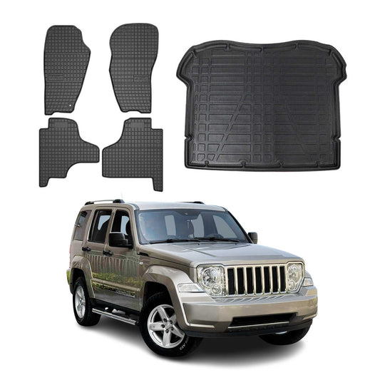 Set covorașe și tapițerie portbagaj pentru Jeep Cherokee 2007-2013, cauciuc, negru, 5 buc.