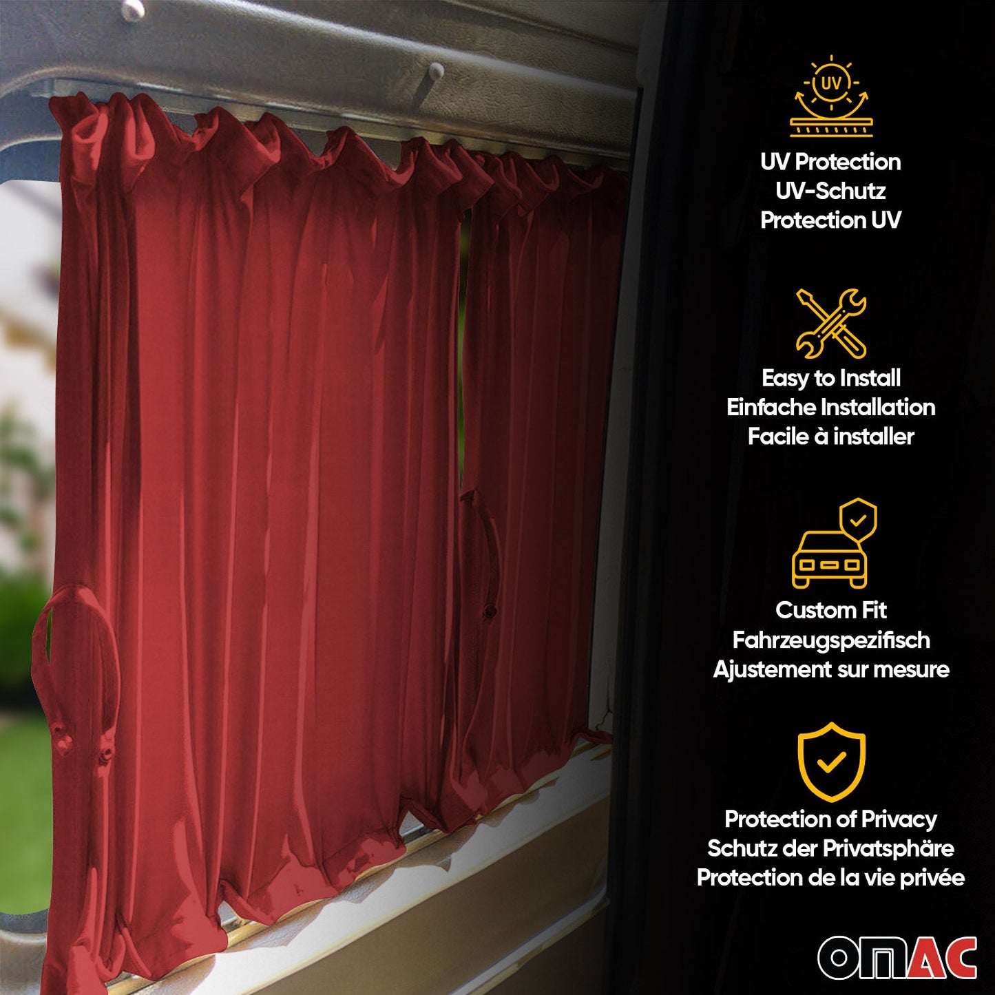 Cortine parasolare pentru Mercedes Sprinter 2006-18, ușă spate dublă centrală, roșii, 6x