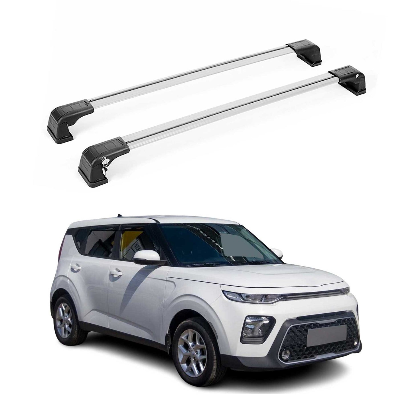 Portbagaj de plafon pentru Kia Soul 2020-2025 75kg aluminiu argintiu 2 piese