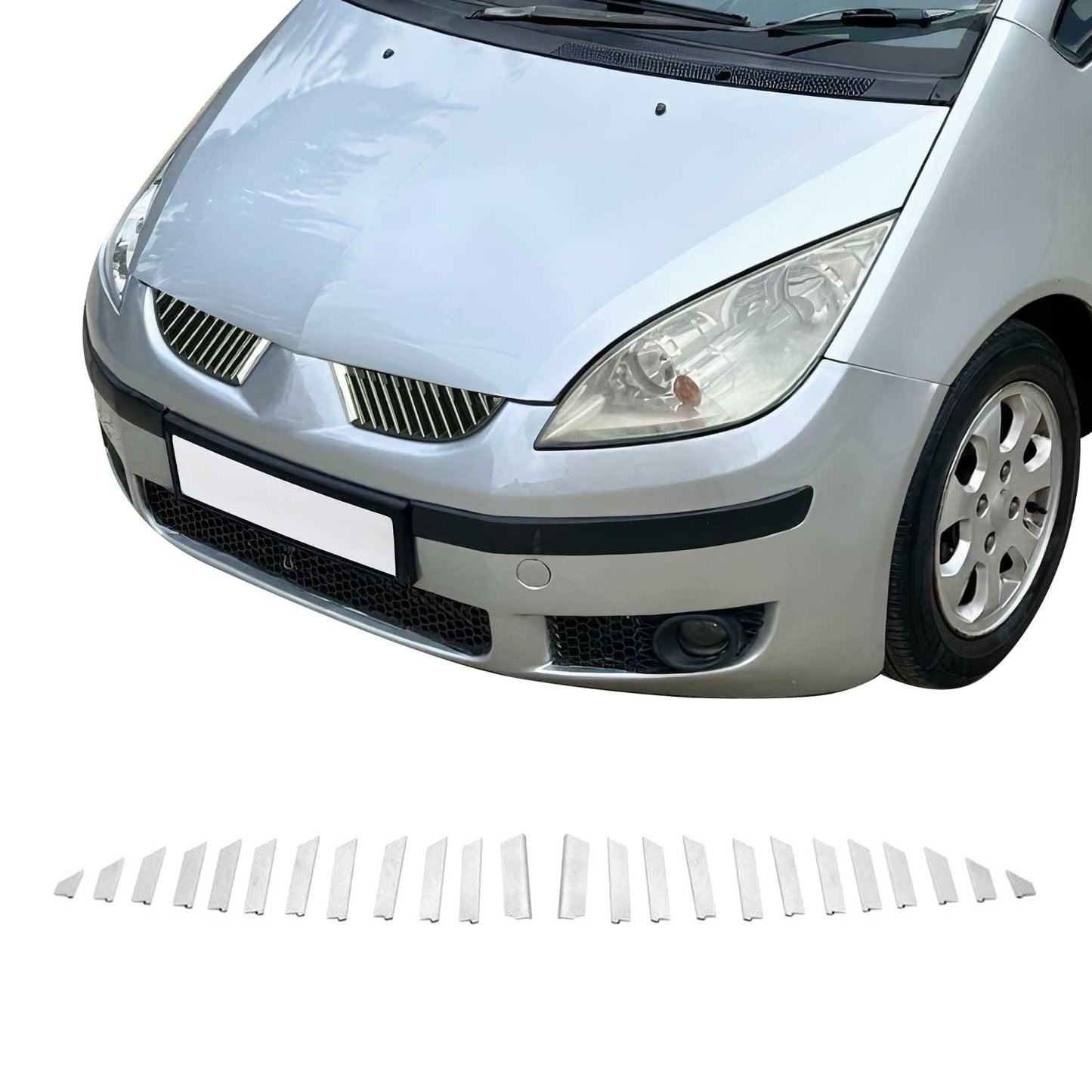 Benzi grilă radiator pentru Mitsubishi Colt Z3, oțel inoxidabil, argintiu, 24 bucăți