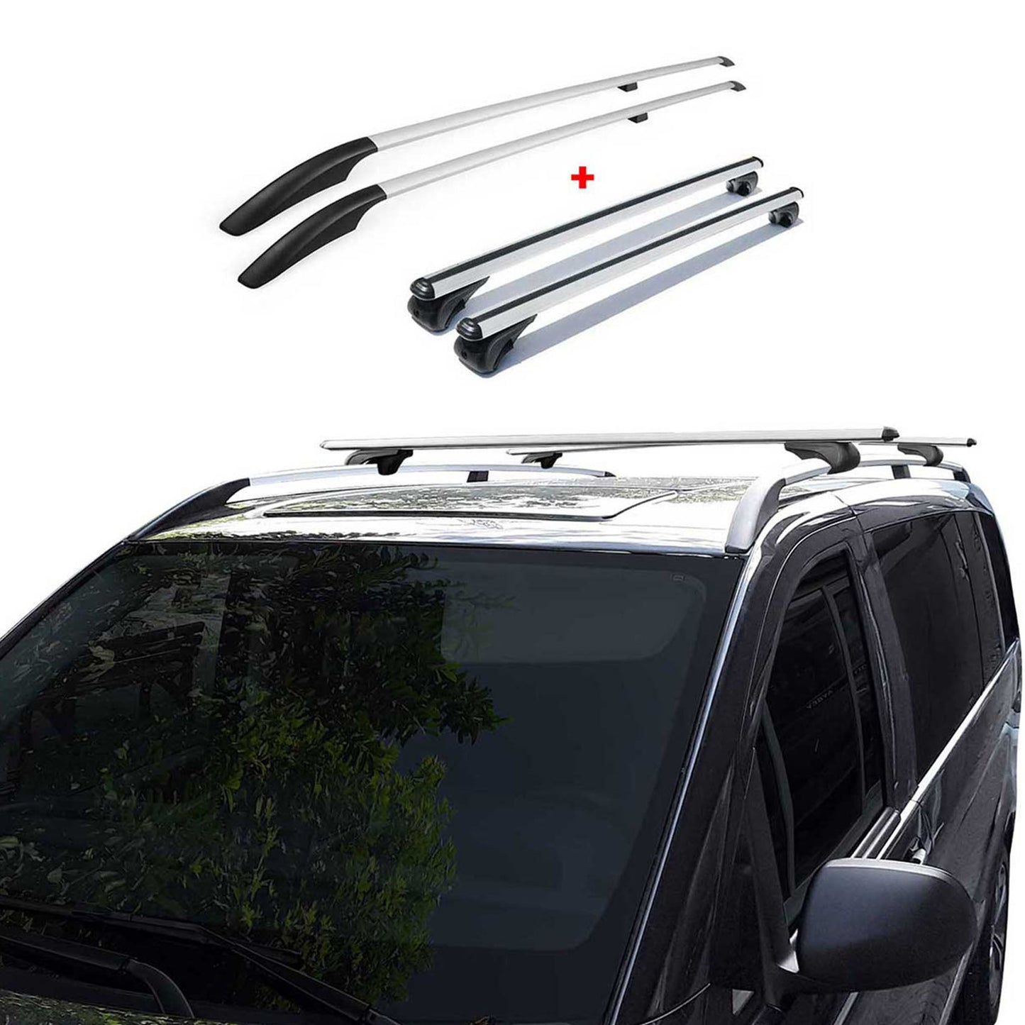 Dachreling + Dachträger SET für VW Caddy 2015-2020 Kurzer Aluminium Silber 4tlg
