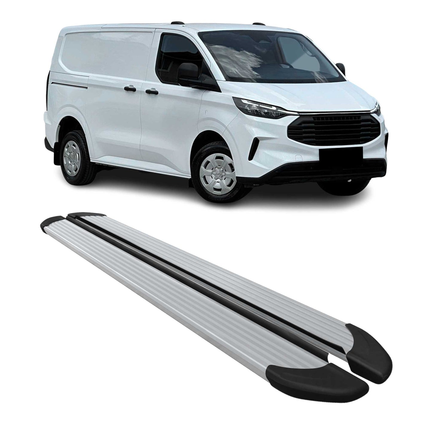 Praguri/praguri laterale pentru Ford Tourneo Custom 2023-2025 L1, aluminiu, argintiu, 2x
