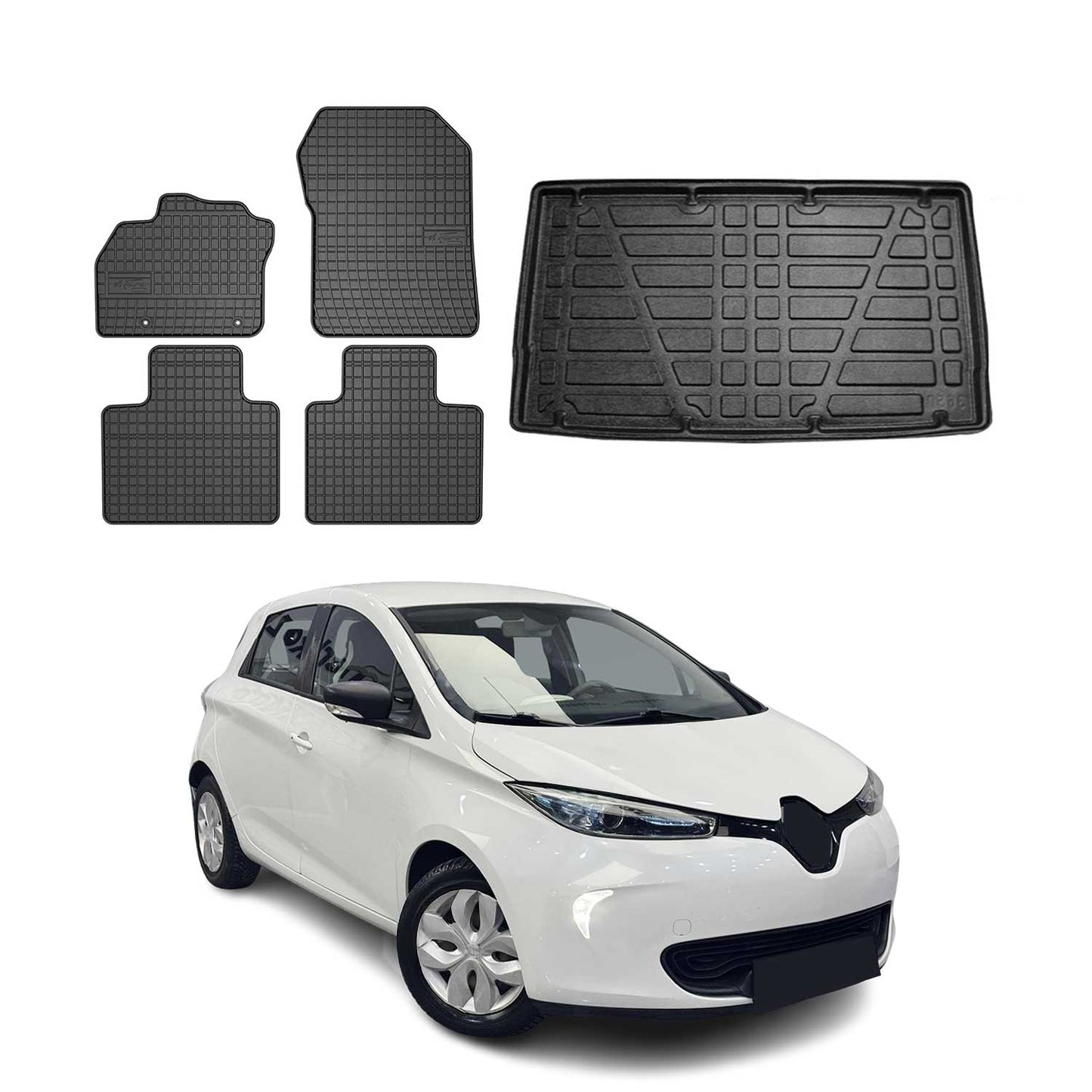 Set covorașe și tapițerie portbagaj pentru Renault Zoe 2012-2025, cauciuc TPE, negru, 5x