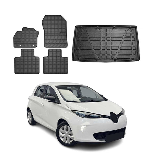 Set covorașe și tapițerie portbagaj pentru Renault Zoe 2012-2025, cauciuc TPE, negru, 5x