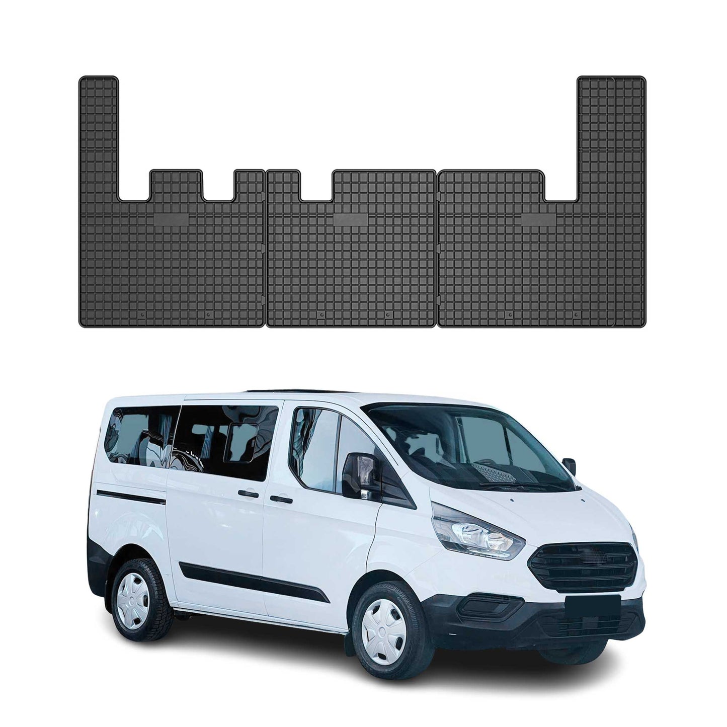 Covorașe de cauciuc pentru Ford Tourneo Custom, 2012-2021, negru, set 3 piese