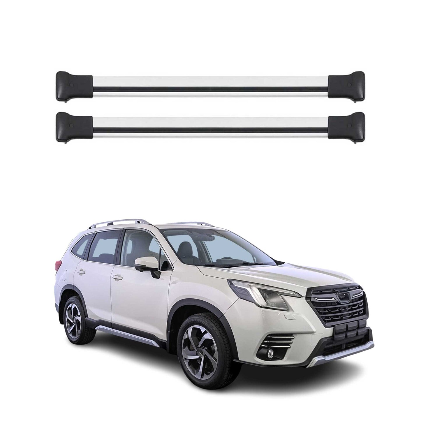 Portbagaj de plafon pentru Subaru Forester mk5 2018-2025 75kg aluminiu argintiu 2 piese