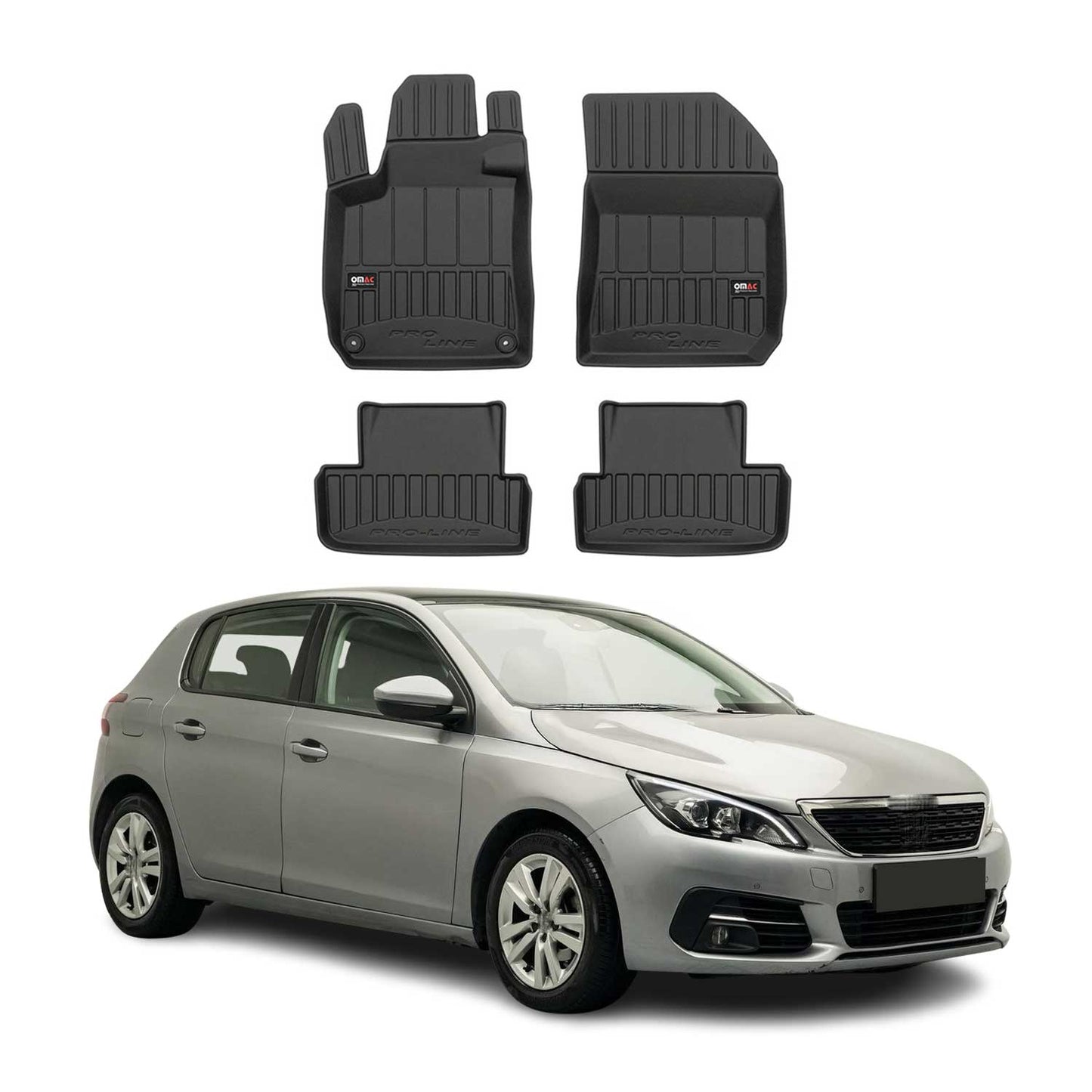 OMAC Gummi Fußmatten für Peugeot 308 2 2013-2021 Schrägheck Premium TPE 4x