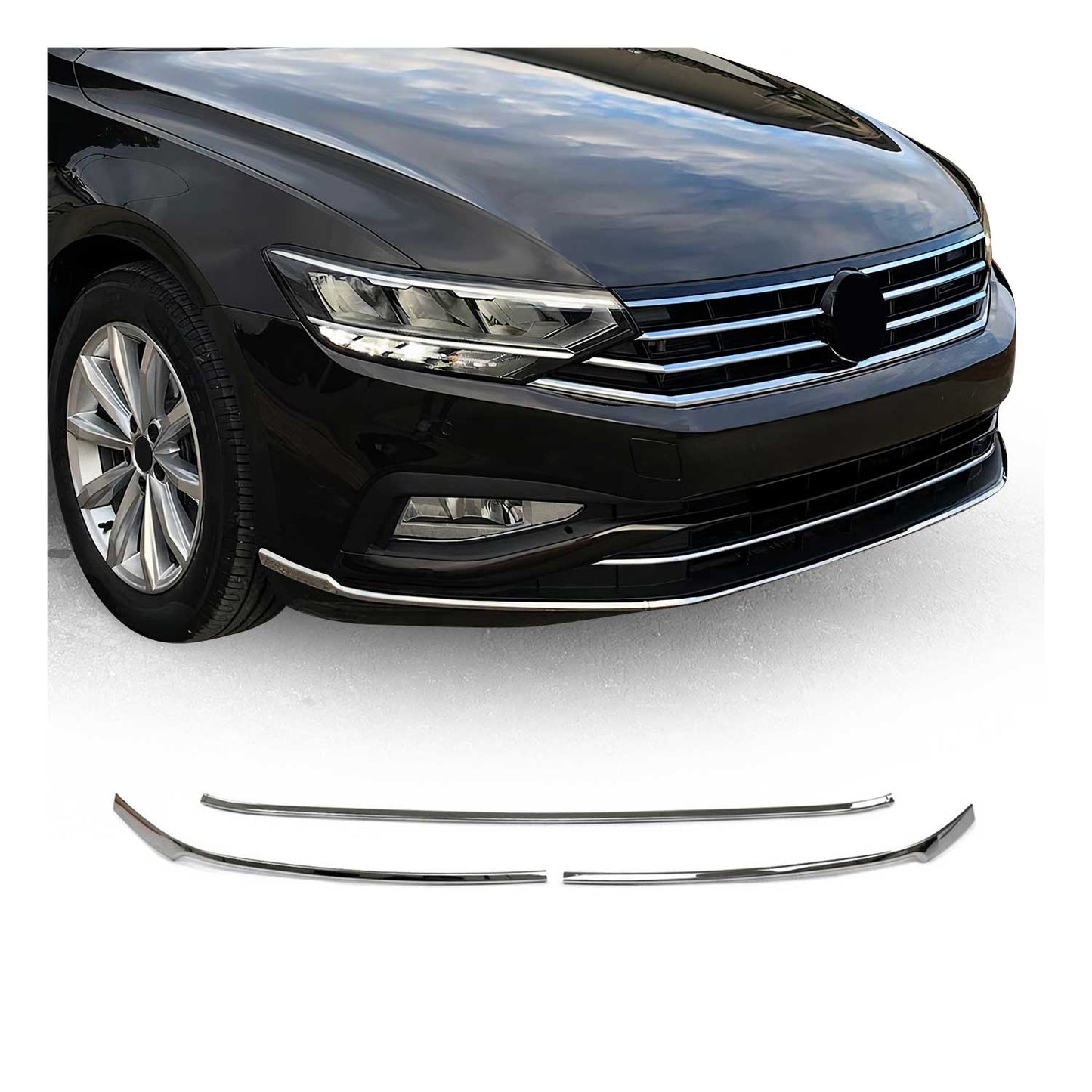 Benzi decorative grilă bare de protecție pentru VW Passat 2019-2025, oțel inoxidabil cromat, set 3 piese