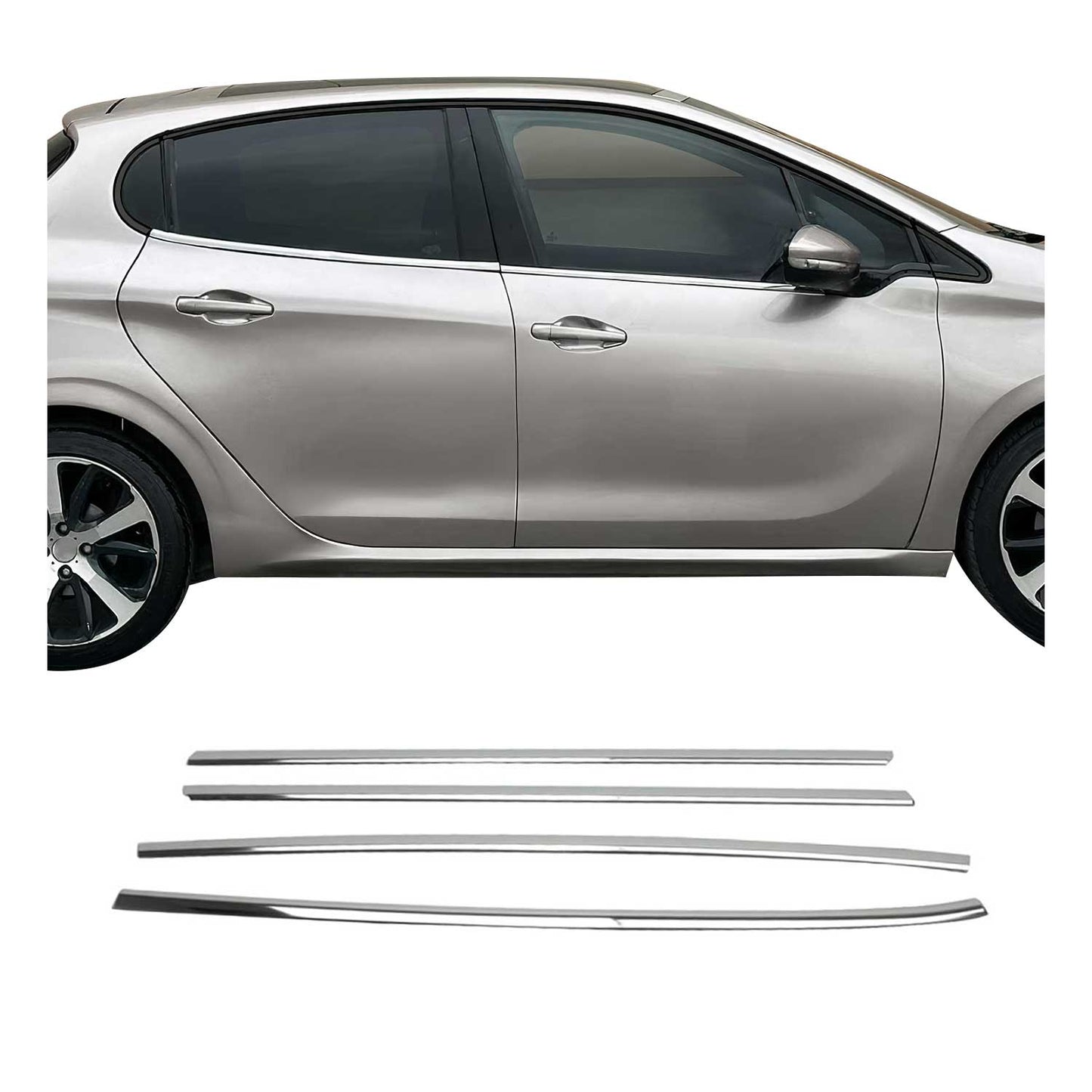 Benzi decorative pentru geamuri Peugeot 208 2012-2019, oțel inoxidabil cromat, 4 bucăți