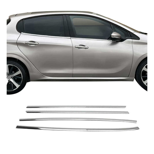 Benzi decorative pentru geamuri Peugeot 208 2012-2019, oțel inoxidabil cromat, 4 bucăți