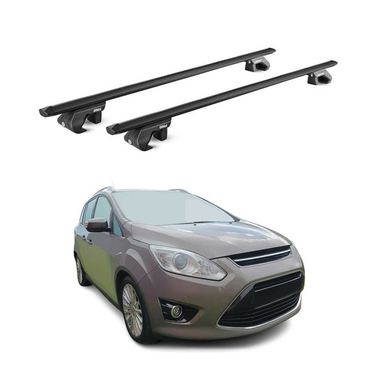 Dachträger Grundtäger für Ford C-Max 2010-2019 5 tür 90kg Alu Schwarz 2 tlg ABE