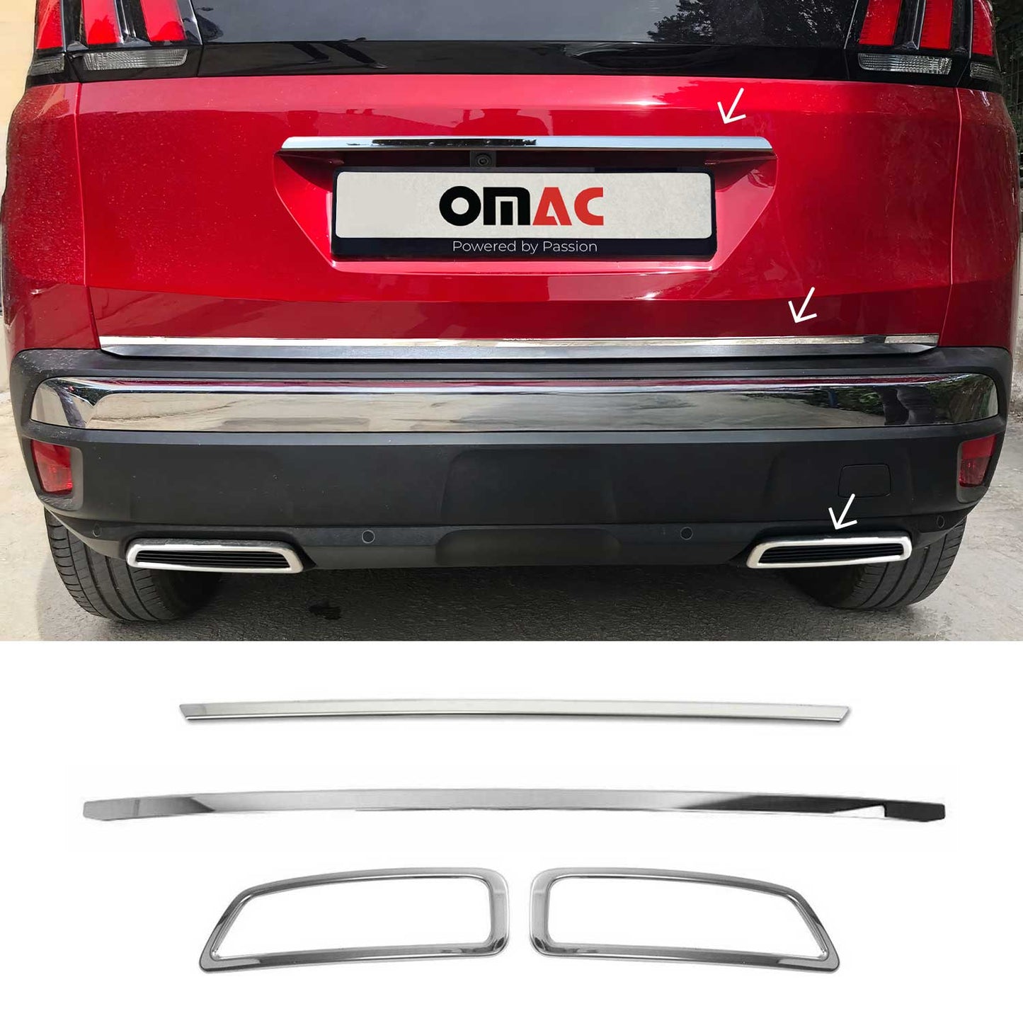 Heckklappe Kofferraumleiste Auspuffrahmen für Peugeot 3008 2016-2024 Chrom Satz
