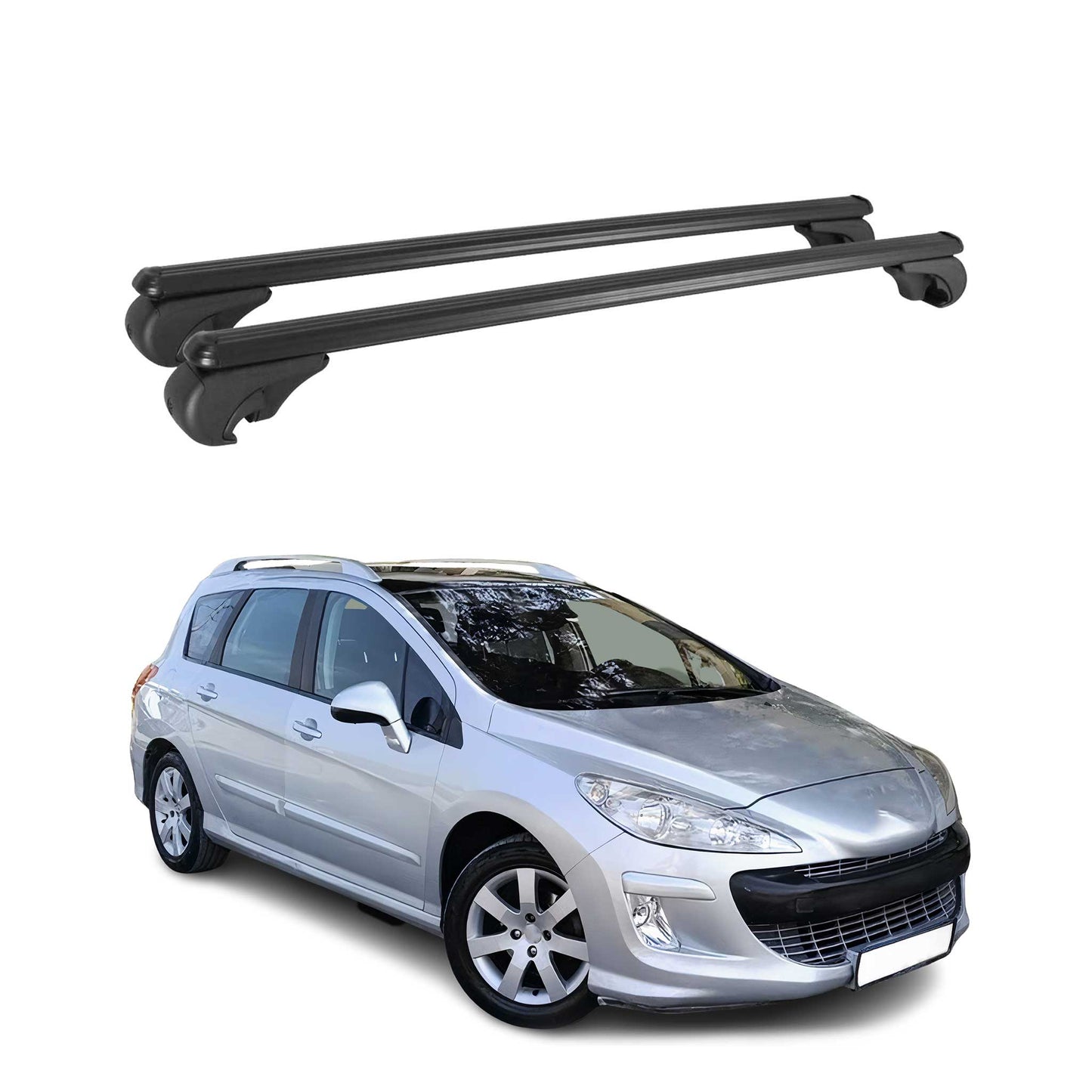 Dachträger für Peugeot 308 SW 2008-2014 Gepäckträger Grundträger Alu Schwarz 2x