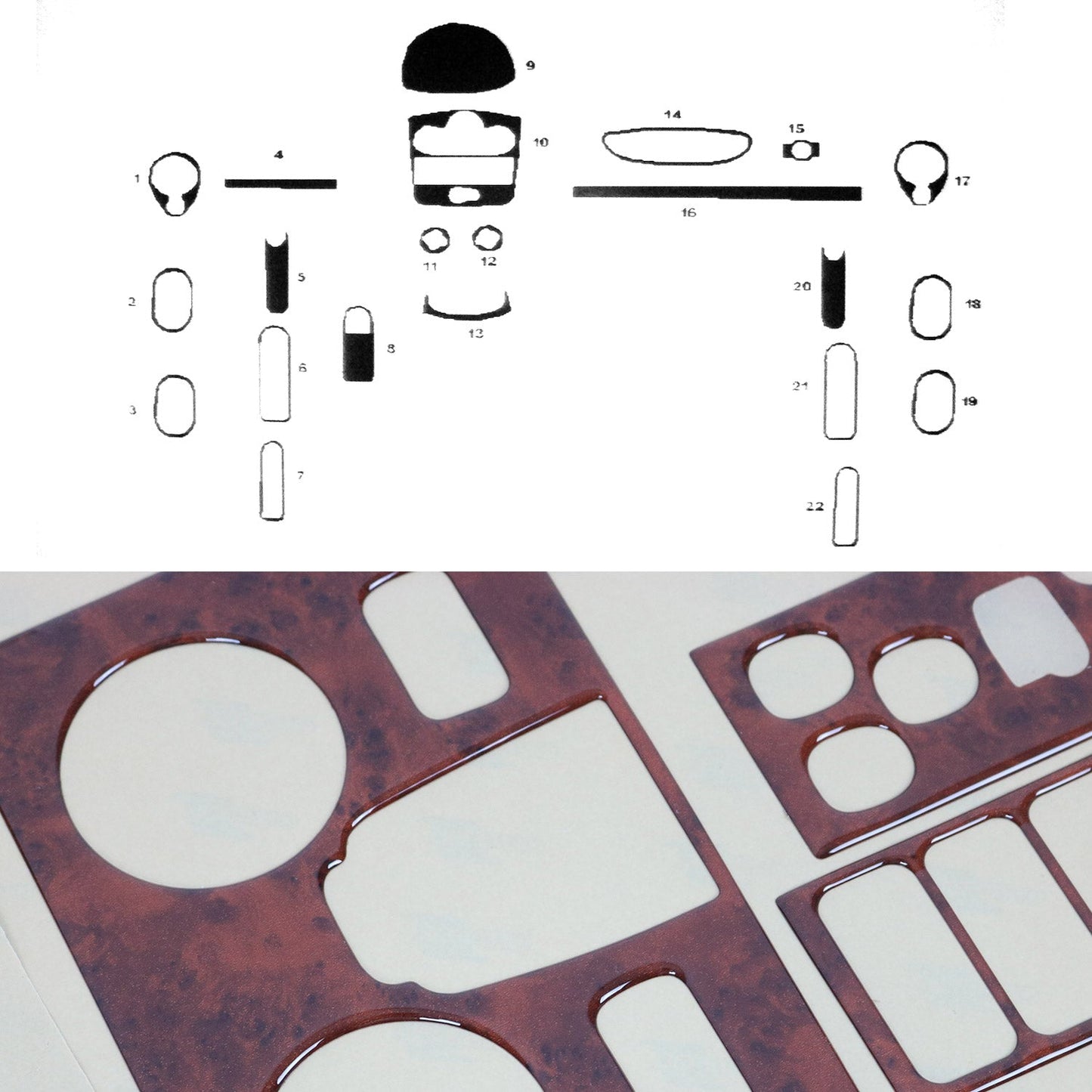 Wykończenie wnętrza kokpitu Renault Clio 2007-2012, manualne, wygląd drewna bukowego, 22x