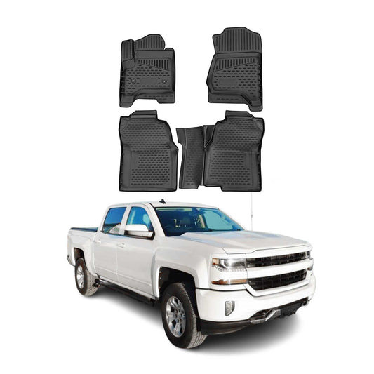 Covorașe de podea TPE negre pentru Chevrolet Silverado Crew Cab 2014-2019, set de 4 piese