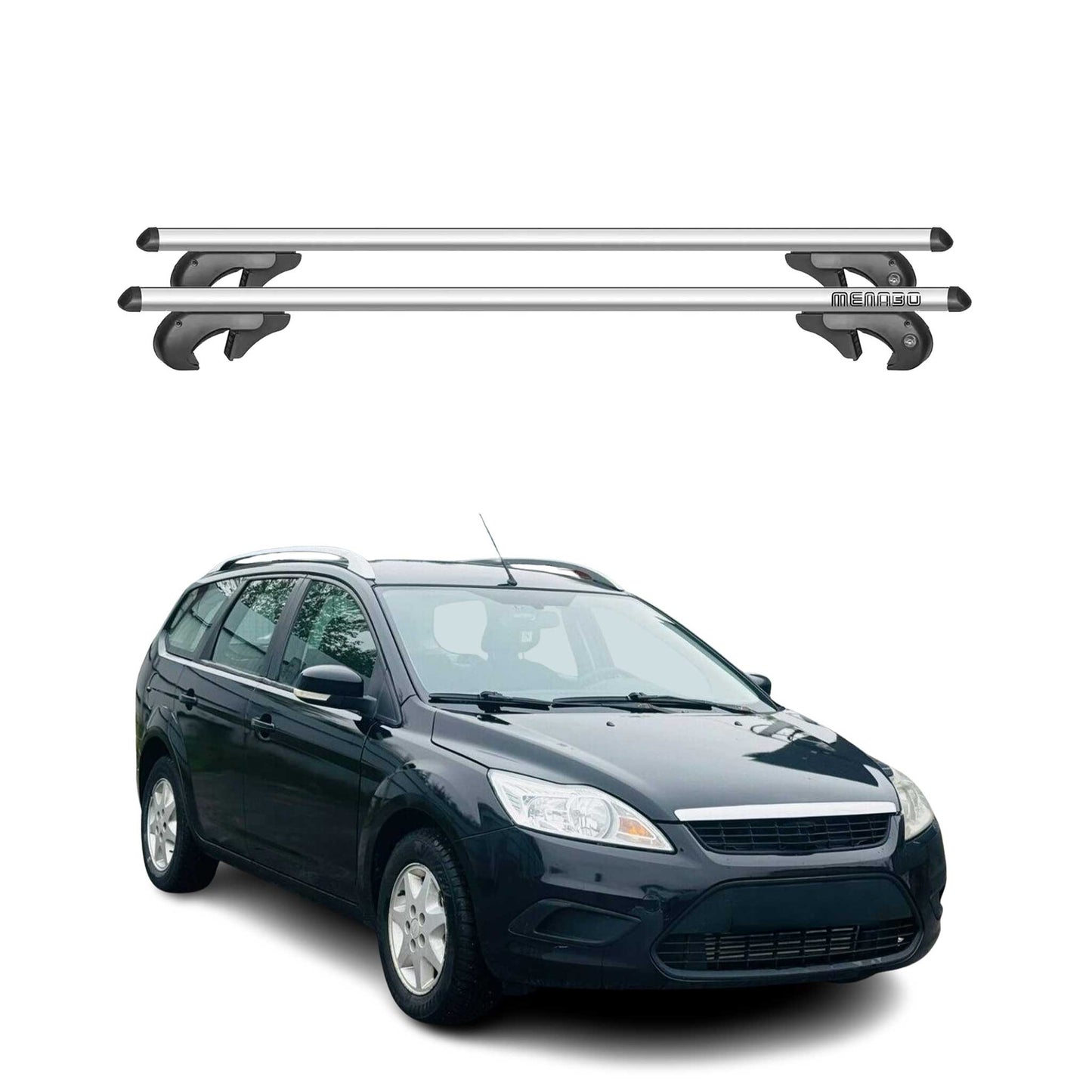 Portbagaj de plafon Menabo pentru Ford Focus Estate 2004-2011 90kg aluminiu argintiu 2x