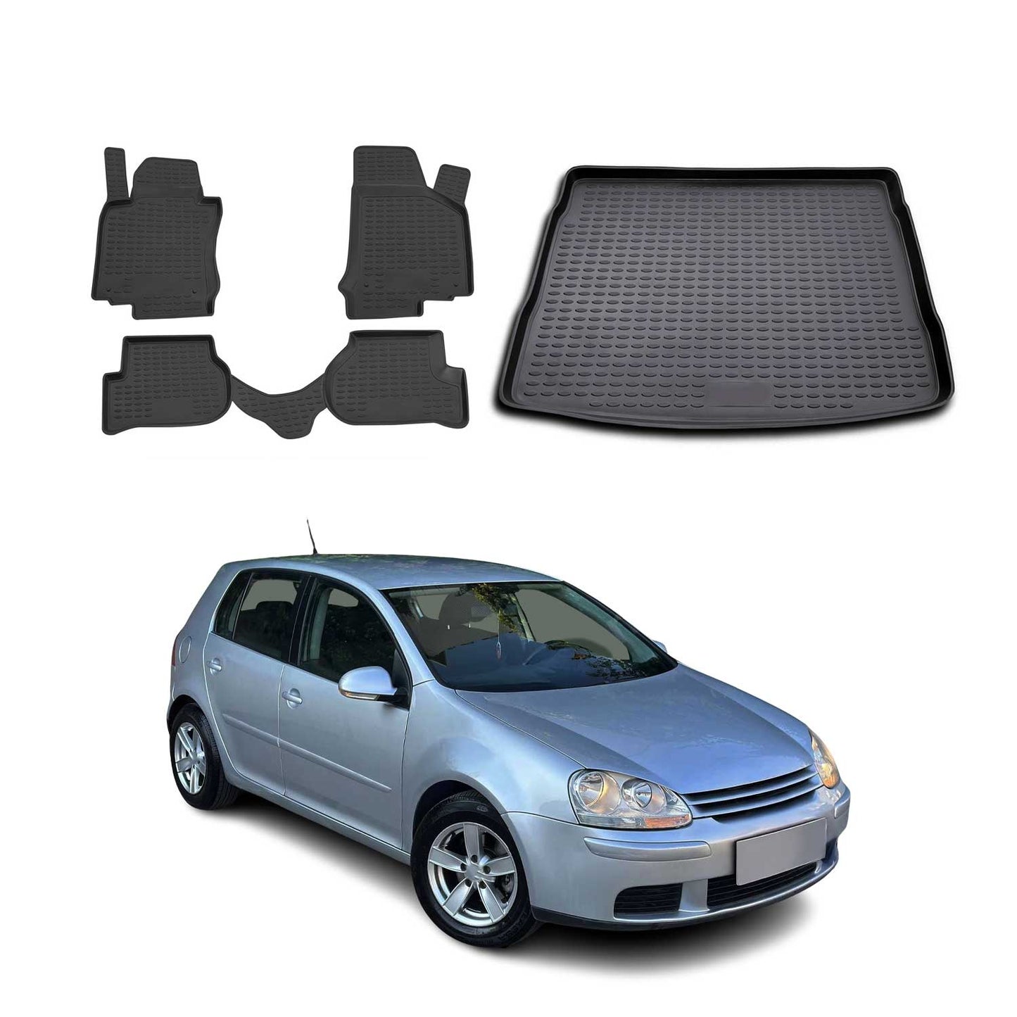 Fußmatten & Kofferraumwanne Set für VW Golf 5 2003-2009 Gummi TPE Schwarz 5x