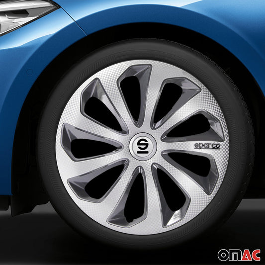 Radkappen Radzierblenden Sparco Sicilia 16" Zoll Abdeckung Silber Carbon Grau 4x