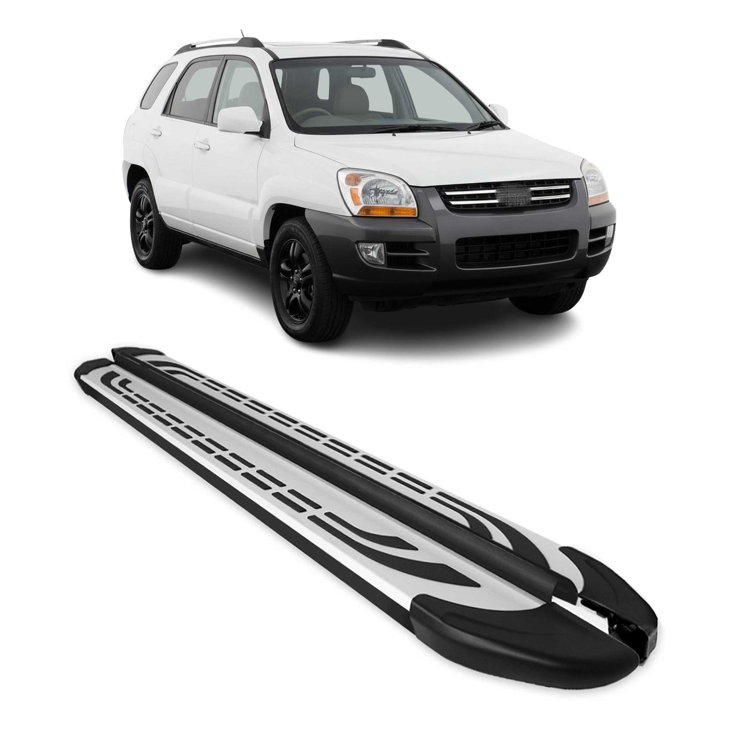 Trittbretter Seitenschweller Seitenbretter für Kia Sportage 2004-10 Alu Schwarz