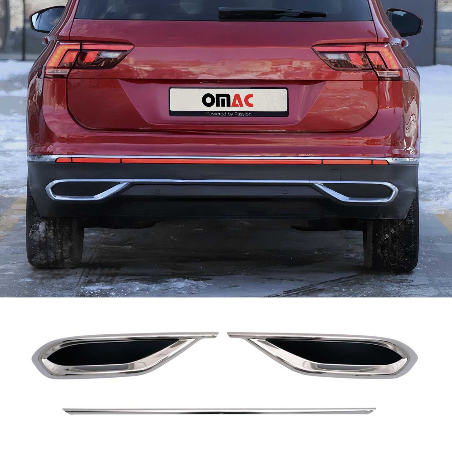 Stoßstangen Diffusor Auspuffrahmen für VW Tiguan 2020-2024 FL Edelstahl 3tlg