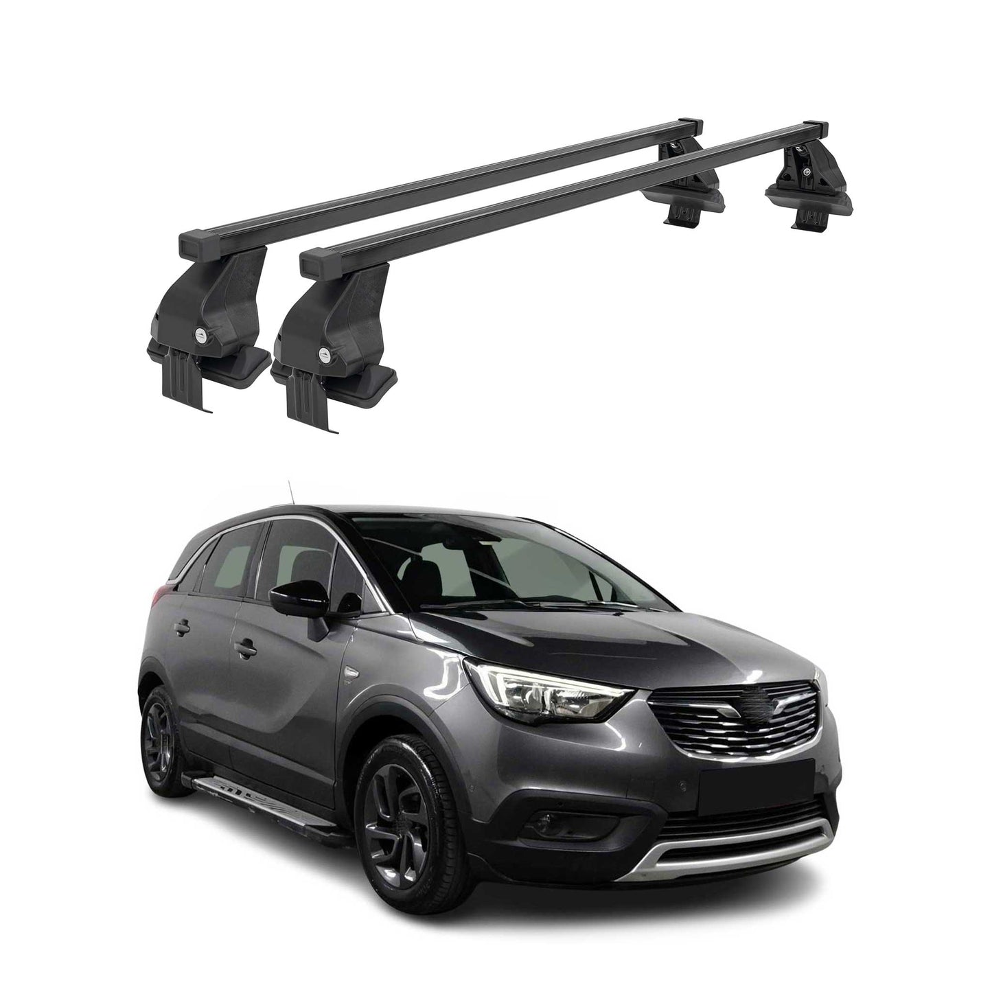 Menabo Dachträger Grundtäger für Opel Crossland X 2017-2020 50kg Alu Schwarz 2x