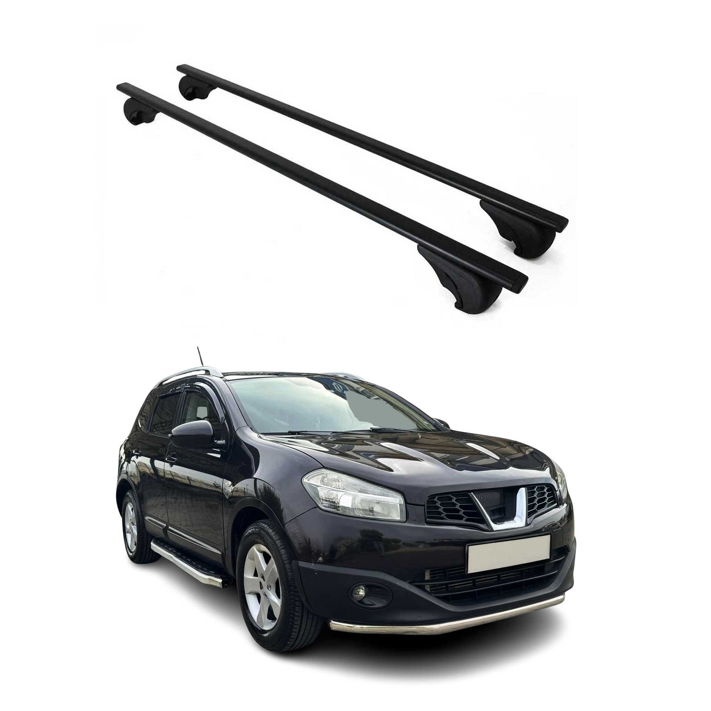Portbagaj de plafon pentru Nissan Qashqai +2 J10 2006-2014 75kg, negru metalic, 2x
