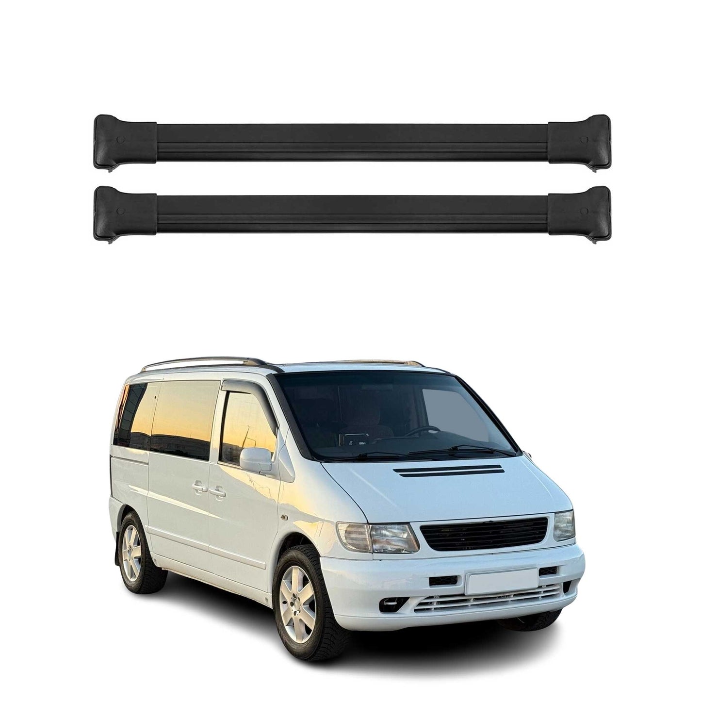 Portbagaj de plafon pentru Mercedes Vito W638 1996-2003 75kg aluminiu negru 2 buc