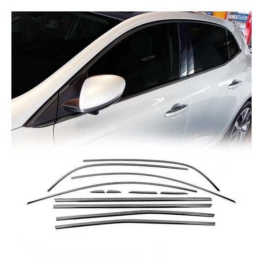 Benzi decorative pentru geamuri Renault Megane 2015-2020, oțel inoxidabil, culoare închisă, 12 bucăți