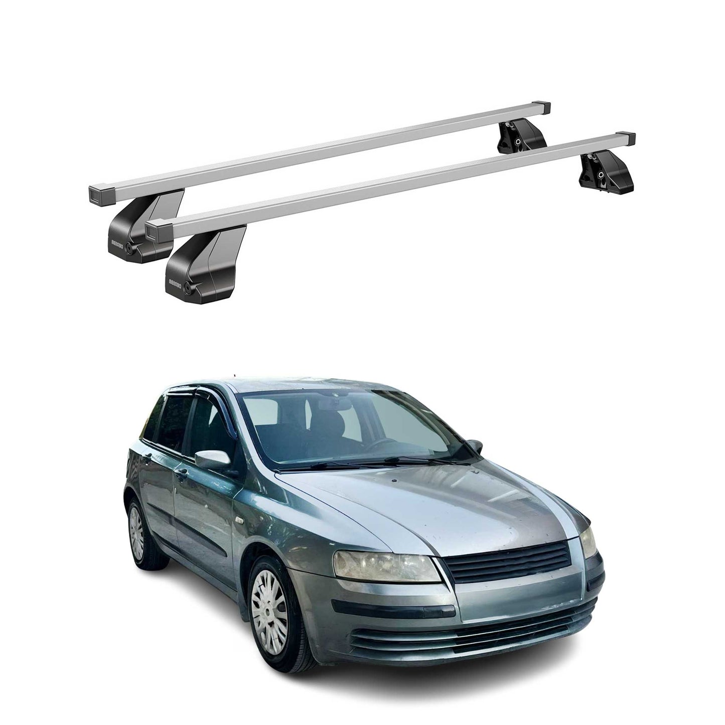 Menabo Dachträger Grundtäger für Fiat Stilo 2001-2010 5tür 75kg Stahl Silber 2x