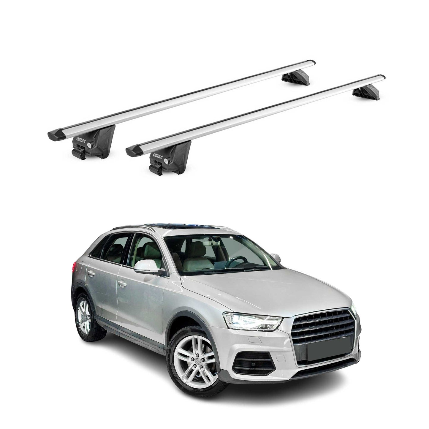 Dachträger Grundtäger für Audi Q3 mk1 2011-2018 100kg Aluminium Silber 2tlg ABE