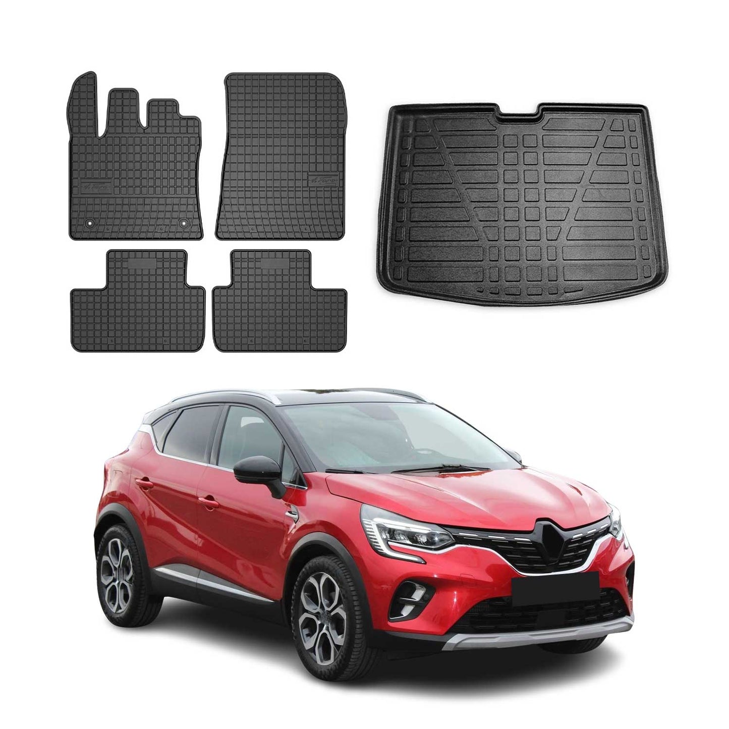 Set covorașe și portbagaj pentru Renault Captur 2019-2025, inserții inferioare de cauciuc (5x)
