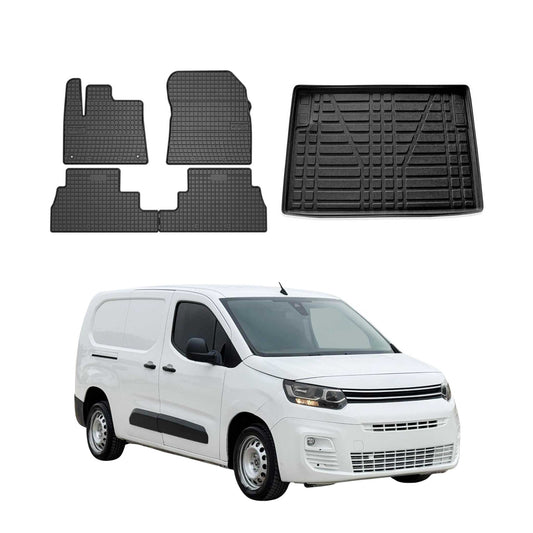 Fußmatten & Kofferraumwanne Set für Citroen Berlingo 2018-2025 Gummi Schwarz 5x