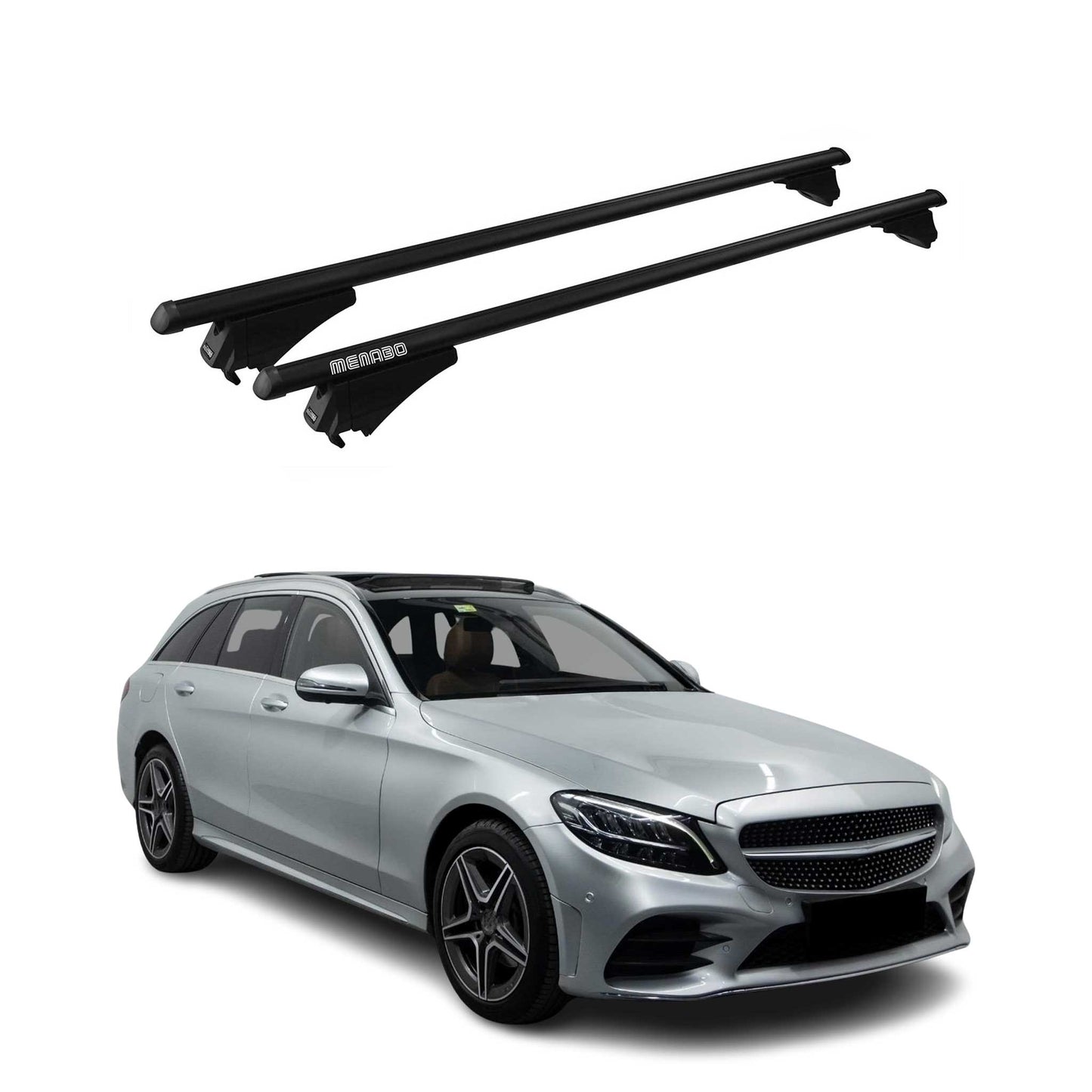 Menabo Dachträger für Mercedes C Klasse S205 Kombi 2015-2021 75kg Alu Schwarz 2x
