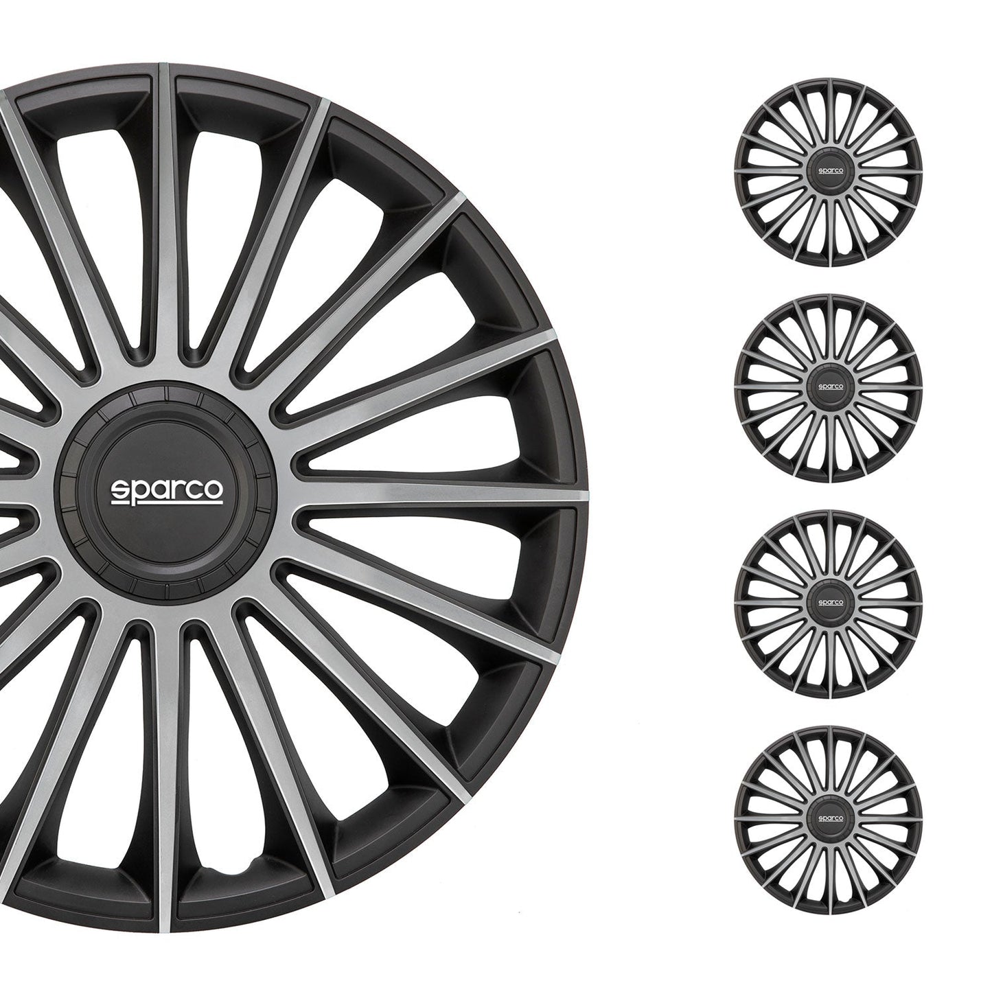 Radkappen Radzierblenden Sparco Treviso 15" Zoll Abdeckung Set Schwarz Silber 4x